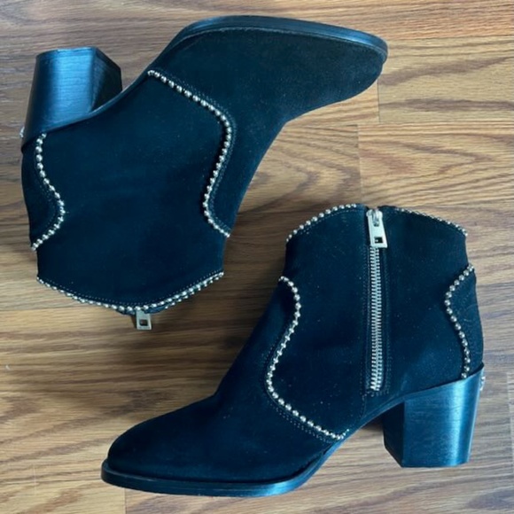 Zadig & Voltaire Women's Black Molly Suede Silver Studded Ankle Boots 38 - Picture 1 of 5